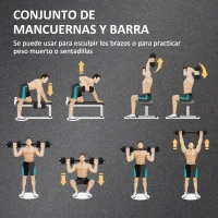 HOMCOM Juego de Mancuernas Ajustables 20 kg 2 en 1 con Barras Conexión y Barra de Extensión para Gimnasio en Casa Negro(m-4)