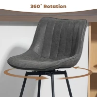HOMCOM Set of 2 PU Leather Swivel Bar Stools - Grey(m-5)