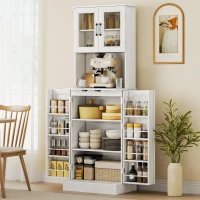 HOMCOM Küchenschrank, verstellbares Regal, Arbeitsplatte, Acryltüren, Kabelloch, für Wohnzimmer, Küche, Esszimmer, MDF, Weiß(m-2)