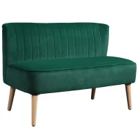 HOMCOM Canapea design retro 2 locuri, picioare din lemn, 117 cm x 56,5 cm x 77 cm, Verde închis(m-5)