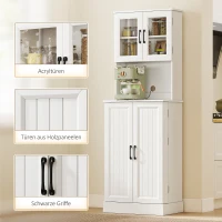 HOMCOM Küchenschrank, verstellbares Regal, Arbeitsplatte, Acryltüren, Kabelloch, für Wohnzimmer, Küche, Esszimmer, MDF, Weiß(m-9)