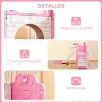 AIYAPLAY Tobogán Infantil 7 en 1 Temática de Rana con Aro de Baloncesto Túnel Pizarra Telescopio Escalador y Cajas Rosa(m-6)