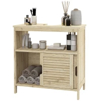 HOMCOM Armario Debajo de Lavabo con Puertas Correderas de Lamas Compartimento Abierto Estilo Moderno 60x30x60 cm Natural(m-7)