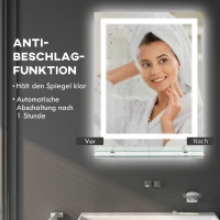 kleankin Badkamerspiegel met LED-Verlichting, 3 Lichtkleuren, Anti-Condensfunctie, Bekabeld, 70 x 50 cm(m-7)