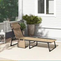 Outsunny Transat de Jardin Pliable avec Dossier Réglable sur 5 Positions et Coussin, 185x58x30cm, Beige(m-4)