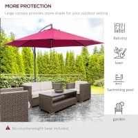 Outsunny 3m Water Resistant Terylene Hanging Parasol Wine Red(m-6)
