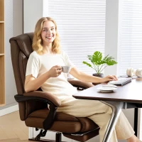 HOMCOM Silla de Escritorio con Reposapiés Respaldo Reclinable Acolchado Grueso Tapizada en Cuero Sintético Marrón(m-8)