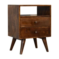 Solid Mango Wood Bedside Cabinet with 2 Smooth‑gliding Drawers, Classic Nightstand with Open Shelf, 35L x 45W x 60H cm, Brown(m-10)
