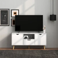HOMCOM Mueble de TV con Cajón 2 Puertas y Estante Abierto Patas de Madera para Televisores 50 Pulgadas 110x40x50 cm Blanco(m-9)