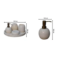 5-Piece Marble Bathroom Accessories Set with Sustainable Durable Design, Hand-Finished Set with Solid Mango Wood, 10L x 10W x 14H cm, White(m-3)