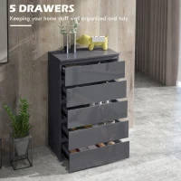 HOMCOM 5-Drawer Modern Dresser, High Gloss Storage Drawer Unit for Bedroom, Grey(m-4)
