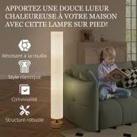HOMCOM Lampadaire sur pied de salon avec abat-jour en lin, interrupteur à pied, 2 x douille E27, 120 cm, gris(m-6)