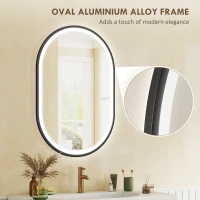 HOMCOM Espelho de Casa de Banho com Luz 60x90 cm Espelho de Parede Oval 3 Cores de Luz Brilho Regulável Função Antiembaçiamento Memória Preto(m-4)