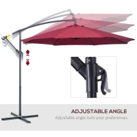 Outsunny 3m Water Resistant Terylene Hanging Parasol Wine Red(m-5)