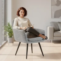 HOMCOM Scaun de accent modern, scaun tapițat cu picioare metalice, aspect de in, Gri deschis(m-5)