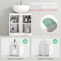 HOMCOM Mueble Bajo Lavabo Mueble de Baño con 2 Puertas Estante Ajustable para Lavabos con o sin Pedestal 60x30x59,8 cm Blanco(m-4)