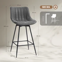 HOMCOM Set of 2 PU Leather Swivel Bar Stools - Grey(m-3)