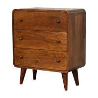 Solid Mango Wood Mini Curved Chest with 3 Drawers and Deep-Penetrating Stain Finish, Table for Bedroom, 30L x 55W x 65H cm, Brown(m-6)