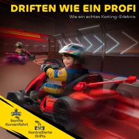 HOMCOM Go-Kart für Kinder, Elektro-Kart mit Hupe und Musikfunktion, verstellbarer Sitz, bis 12 km/h, Kunststoff, Metall, Rot(m-4)