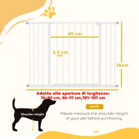 PawHut Cancellino per Cani di Sicurezza Estensibile da 76-107cm Montaggio a Pressione, Metallo e Plastica, Bianco(m-3)