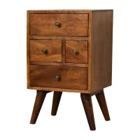 Solid Wood Bedside Chest with 4 Drawers and Reinforced Joints, Bedside Table with Woven Edge Detailing, 30L x 36W x 60H cm, Brown(m-8)