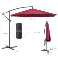 Outsunny 3m Water Resistant Terylene Hanging Parasol Wine Red(m-3)