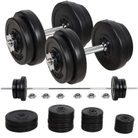 HOMCOM Dumbbell and Barbell Set with 65kg Adjustable Barbell Weights Set, for Home Gym - Black(m-10)