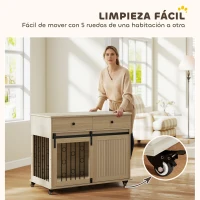 PawHut Jaula para Perros Medianos y Grandes Mesa Auxiliar Moderna con 2 Cajones 2 Puertas y Cierre 100x56x81 cm Roble(m-6)