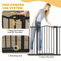 PawHut Metal 74-94cm Adjustable Pet Gate Safety Barrier w/ Auto-Close Door Black(m-6)