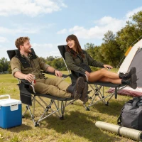 Outsunny Set van 2 Opvouwbare Campingstoelen met Afneembare Voetsteun en Bekerhouder, Belastbaar tot 120 kg - Zwart(m-9)
