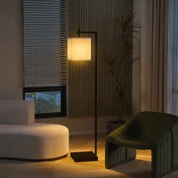 HOMCOM Lampada da Terra con 10 Luminosità e Temperatura del Colore Regolabile, Telecomando e Lampadina 9W, Nero(m-9)