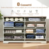HOMCOM Cassettiera 8 Cassetti Moderna in Legno, 140x40x86 cm, Noce e Grigio Chiaro(m-4)