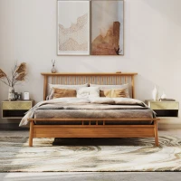 HOMCOM Set di 2 Comodini Sospesi Moderni con Cassetto e Vano Aperto, 37x32x21 cm, Legno Naturale(m-8)