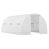 Outsunny Gartentunnel-Gewächshaus 13,5 m² 6 Fenster, aufrollbare Reißverschlusstür Rahmen aus verzinktem Stahl, PE-Plane 4,5 x 3 x 2 m Weiß(m-1)