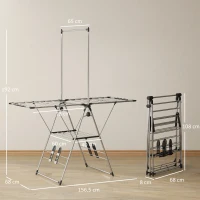 HOMCOM Wäscheständer faltbar Standtrockner mit verstellbare Flügel, Schuhhaltern, Edelstahl, 156,5 x 68 x 192 cm, Silber(m-3)