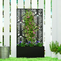 Outsunny Metal Garden Bed for Garden with Trellis, Wall Mounted or Freestanding Raised Planter with Privacy Screen(m-8)