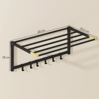 HOMCOM Toallero de Baño de Pared Toallero Plegable con 5 Barras y 6 Ganchos para Toallas Baño 60 cm Negro(m-3)
