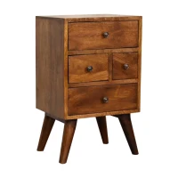 Solid Wood Bedside Chest with 4 Drawers and Reinforced Joints, Bedside Table with Woven Edge Detailing, 30L x 36W x 60H cm, Brown(m-10)