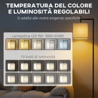HOMCOM Lampada da Terra con 10 Luminosità e Temperatura del Colore Regolabile, Telecomando e Lampadina 9W, Nero(m-6)