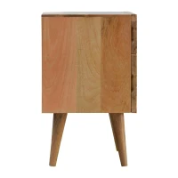Solid Wood 2-Drawer Bedside Table with Zig-Zag Geometric Front, Desk with Hand-Finished Craftsmanship, 35L x 45W x 58H cm, Brown(m-11)