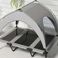PawHut Cama para Perros Elevada con Toldo Marco de Acero y Bolsa de Transporte para Interior Exterior 106x76x94 cm Gris Claro(m-4)