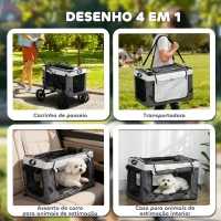 PawHut Carrinho para Animais de Estimação Carrinho para Cães Dobrável com Compartimento Desmontável 4 Portas 81x58x97,5 cm Cinza(m-5)