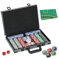 SPORTNOW Set de Poker pentru 10 Jucători cu 400 Jetoane, 2 Pachete de Cărți, 5 Zaruri, Geantă și Covor de Joc, 39,5x28x8 cm, Multicolor(m-10)