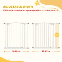 PawHut Metal 74-87cm Adjustable Pet Gate Safety Barrier w/ Auto-Close Door White(m-4)