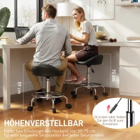 HOMCOM Verstelbare Rolstoel met Rugleuning Draaikruk 59-75 cm Werkstoel 360° Draaibaar Zwart(m-4)