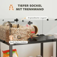 PawHut Hamsterkäfig, Kleintiergehege mit 3 Ebenen, Laufrad, Hütte, Plattformen, Rampen, Futterschale, Wasserflasche, Zubehör, Stahl, Kunststoff, Schwarz(m-5)