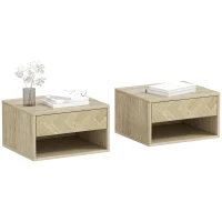 HOMCOM Set di 2 Comodini Sospesi Moderni con Cassetto e Vano Aperto, 37x32x21 cm, Legno Naturale(m-11)