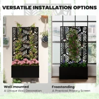 Outsunny Metal Garden Bed for Garden with Trellis, Wall Mounted or Freestanding Raised Planter with Privacy Screen(m-5)