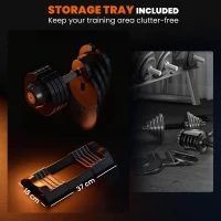 SPORTNOW Adjustable Dumbbells Set, 4-in-1 Weights Set with Storage Tray, Non-Slip Handle, 6kg, 11kg, 16kg, 20kg(m-5)