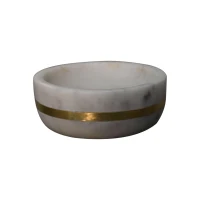 Set of 5 Marble Bathroom Accessory with Brass Inlay and Understated Sheen, Hand-Finished Set with Fully Assembled, 7.5L x 7.5W x 10H cm, White(m-8)